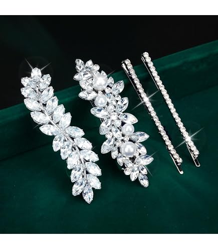 Amazon.com : 4 Pieces Rhinestone Bridal Hair Clip, Pearls  display picture 3