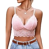 Avidlove Bralettes for Women Y2k Tank Tops Camisole Lace Wireless Lingerie Bra V Neck Basic Camisoles Pink