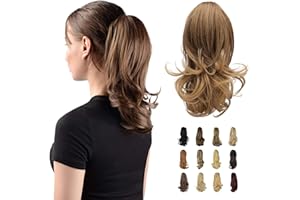 SOFEIYAN 13" Ponytail Extension Long Curly Ponytail Clip in Claw Hair Extension Natural Looking Synthetic Hairpiece for Women, Golden Brown to Ash Brown
