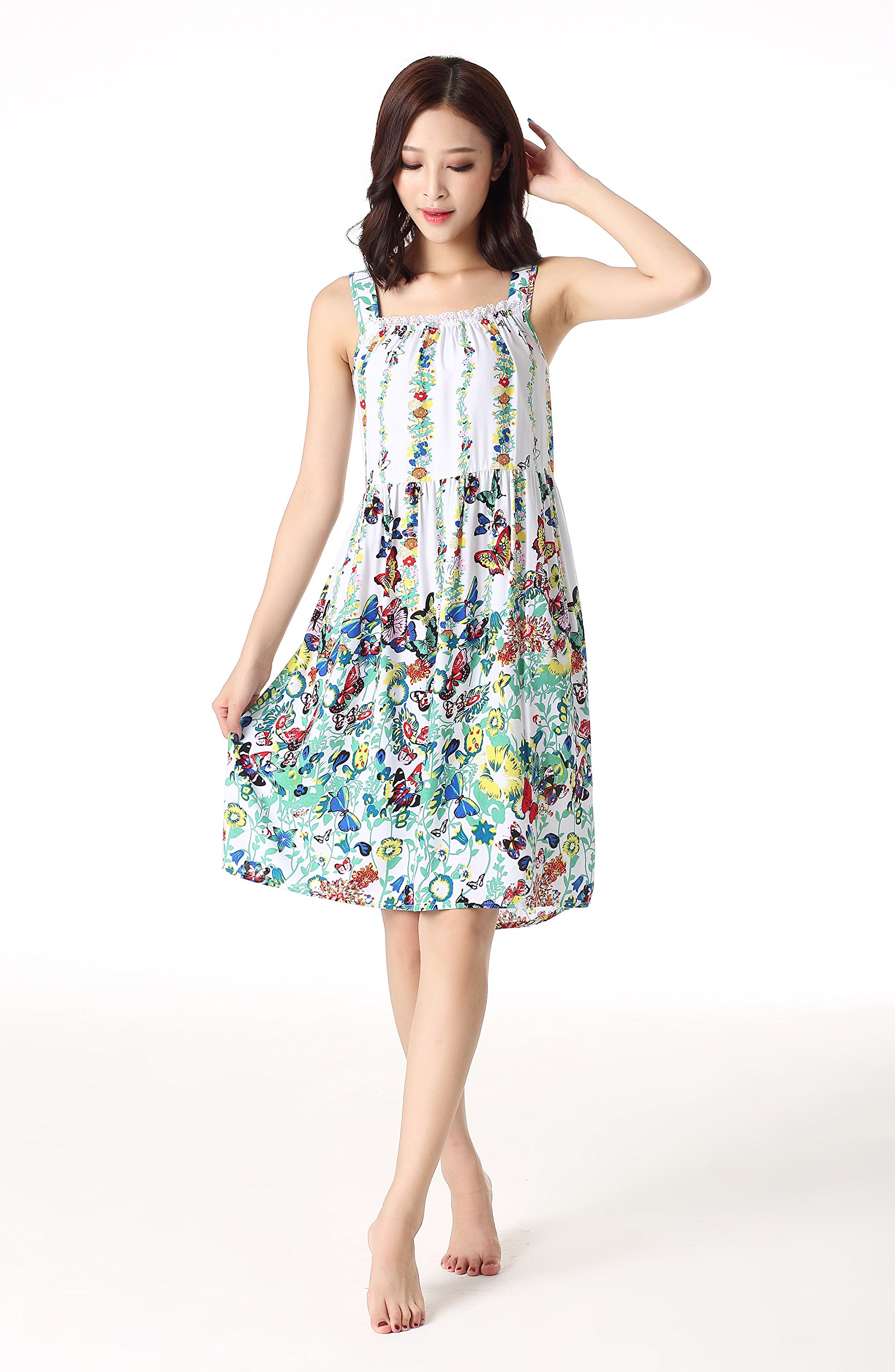 ENJOYNIGHT Women's Cotton Sleeveless Nightgown Chemise Sleepwear Sleep Dress (Medium, White)