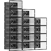 Foluck 15 Pack Shoe Storage Organizer Box Container Clear Plastic Stackable | Interlocking Design, Sturdy Dustproof Breathable, Fits Men's Size 9 Women's Size 10, for Closet Entryway Under Bed