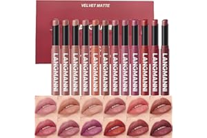 Jolilab 12Pcs Velvet Matte Lipstick Nude Matte Soft Dark Color Stick High Pigmented Long-Lasting Waterproof Lip Stick Lip Balm Beauty Cosmetics Gift for Girls and Women(01#-12#)