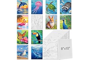 Tinlade 12 Pcs 7.9 x 9.8 Inch Pre Drawn Canvases for Painting Pre Stretched Canvas DIY Coloring Outline Painting Boards for Beginners Adults (Animal Style)