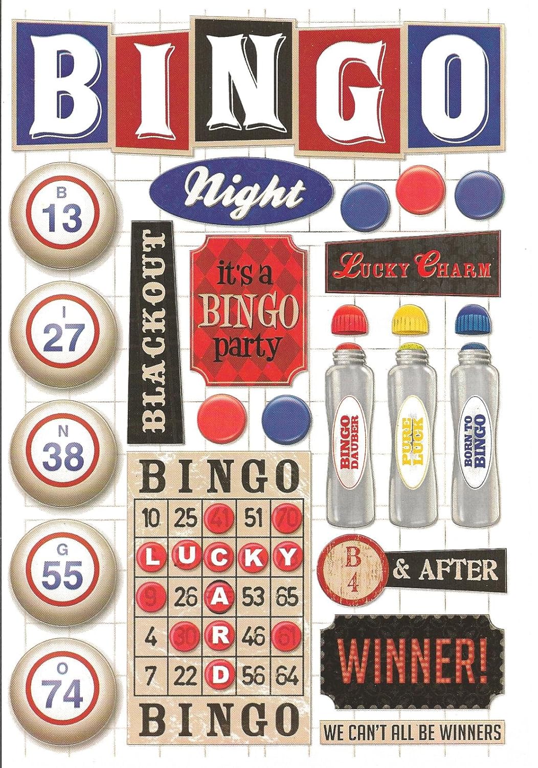 Bingo Game Cardstock Scrapbook Stickers (10669)