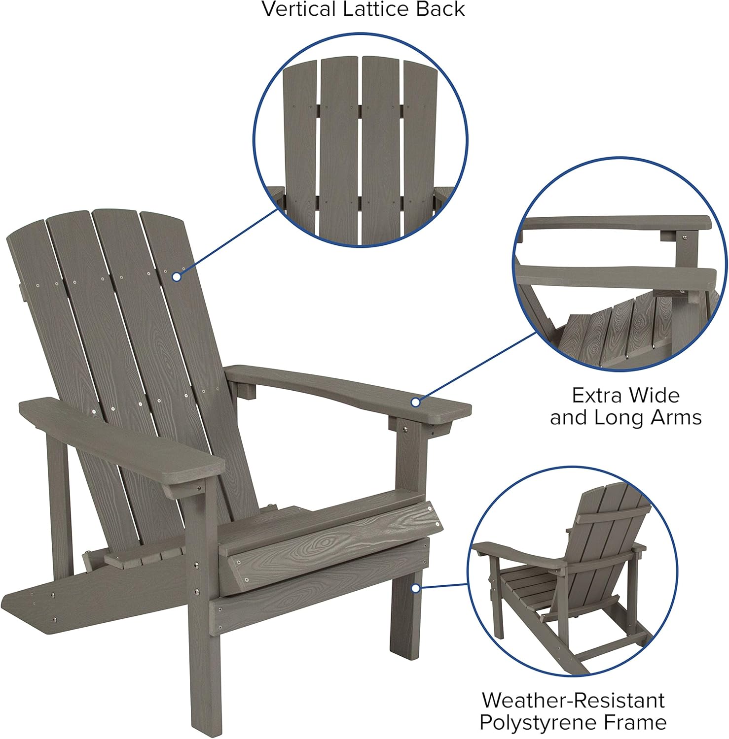 Flash Furniture Charlestown All-Weather Adirondack Chair in Light Gray Faux Wood: Furniture & Decor