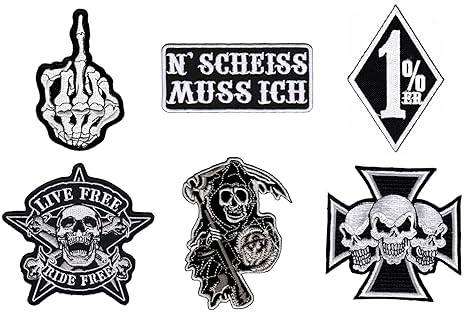 Biker Totenkopf Aufnäher 6 Stück Bügelbild Patch