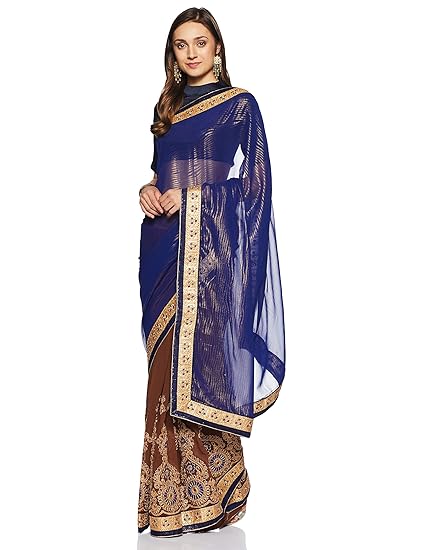 Womanista Womens Embroidered Faux Georgette Saree with Blouse Piece