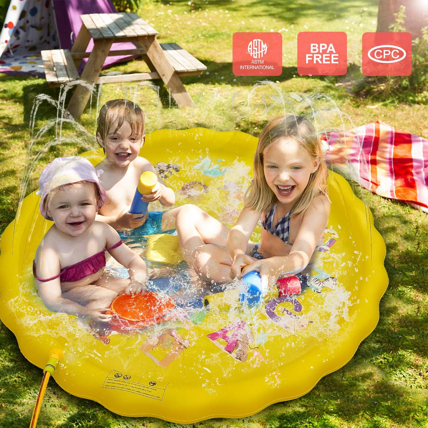 Aquadoo Sprinkler for Kids, Splash Pad, and Swimming Pool for Kids – Children’s Sprinkler Pool, 68’’ Inflatable Water Toys “from A to Z” Outdoor Swimming Pool for Babies and Toddlers: Toys & Games