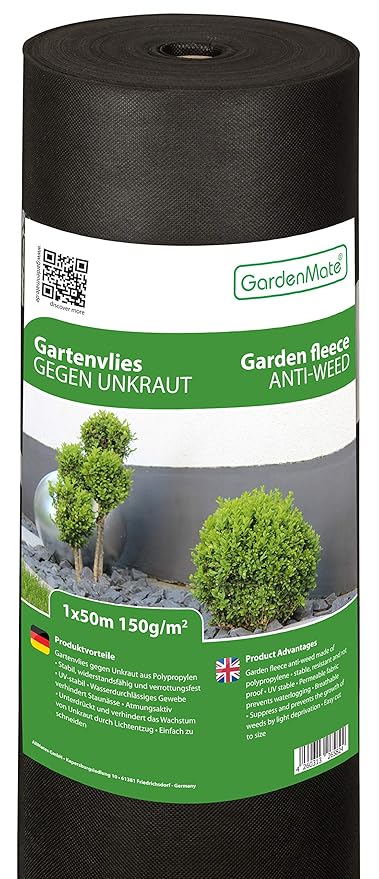 Gardenmate 1m X 50m Telo Da Giardino Premium 150gm² Telo Anti Erbacce Resistente Agli Strappi Elevata Stabilizzazione Uv Permeabile 1m X 50m