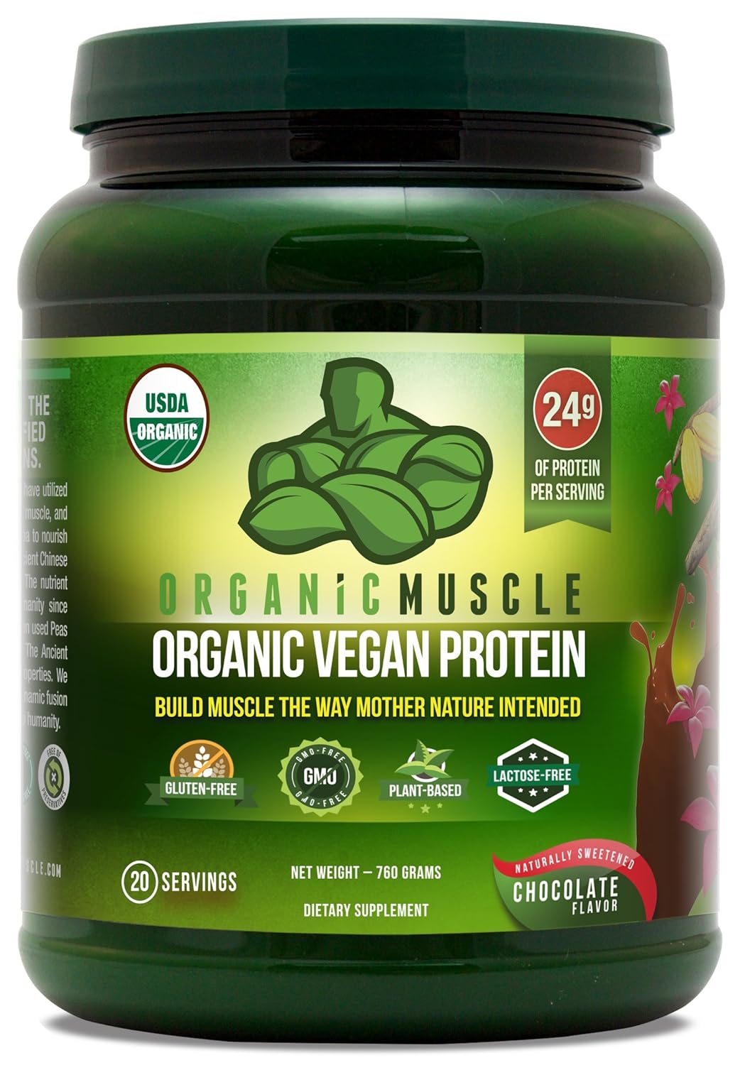 Organic Vegan Protein Powder Great Tasting Chocolate Flavor W/ 24g of