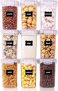 Vtopmart 1.6L Vorratsdosen Set, Müsli Schüttdose & Frischhaltedosen, BPA frei Kunststoff Vorratsdosen luftdicht,Trockenfutterbehälter, Satz mit 9, 24 Etiketten für Getreide, Mehl, Zucker usw (Rosa)