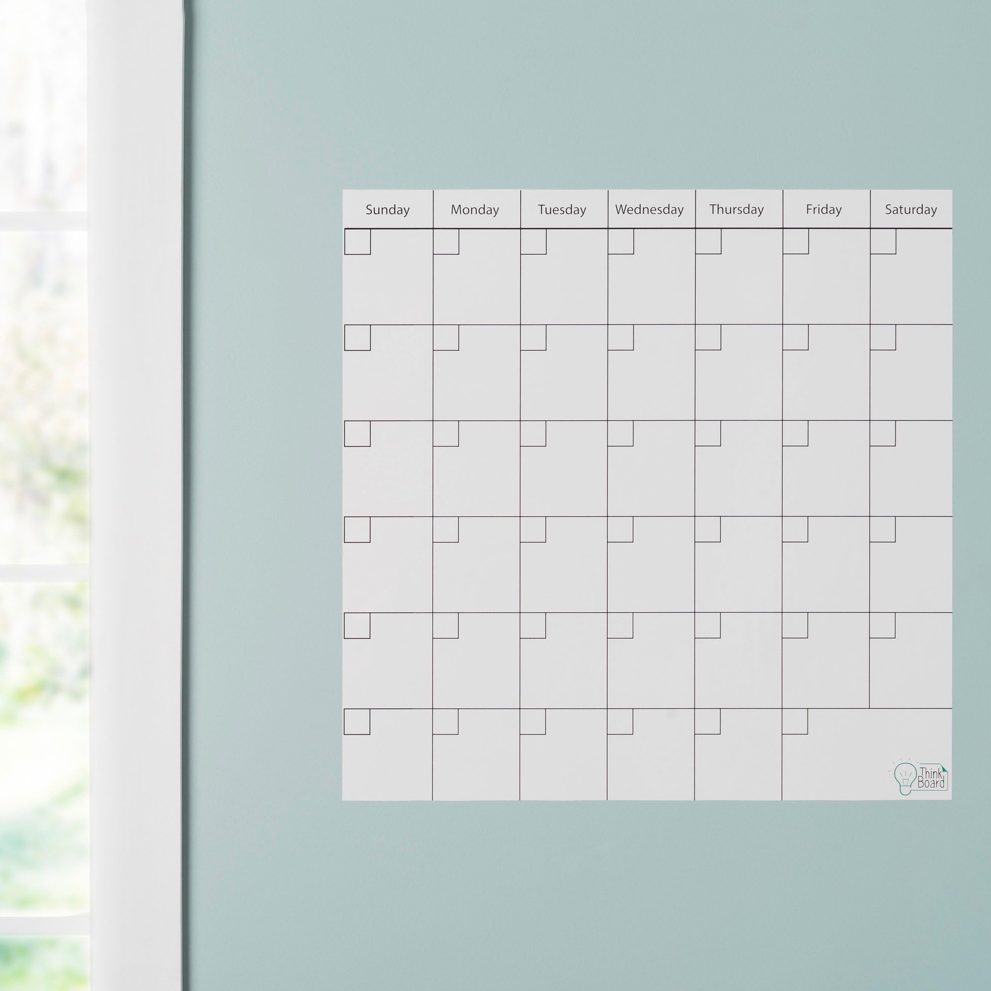 Think Board White 24"x24" Reusable Dry Erase Calendar – Self-Adhesive Whiteboard for Wall, Fridge, or Desk – Removable Writing Surface for Home, Office & Classroom