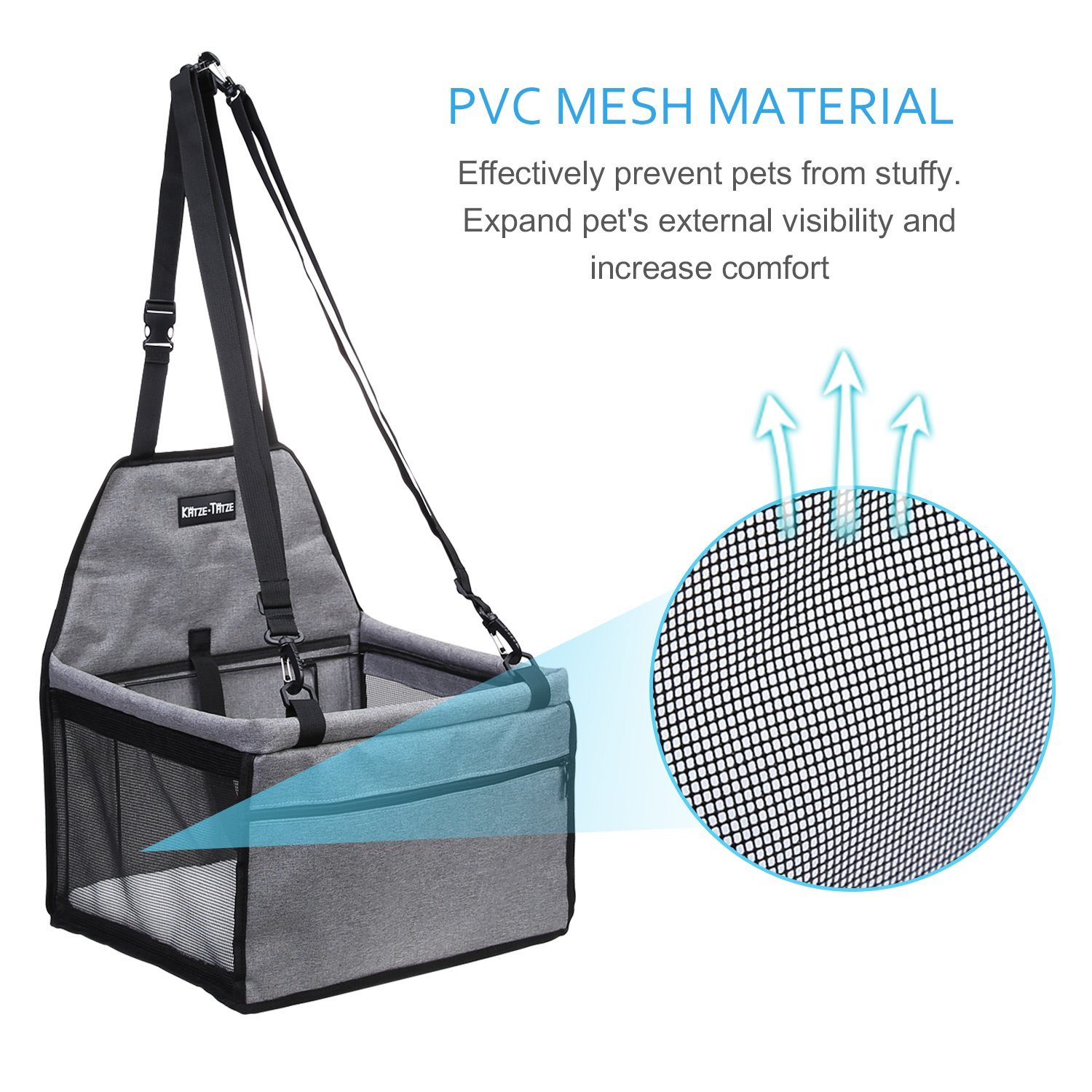 KatzeTatze Pet Car Booster Seat for Dogs Cats, Folding Waterproof Dog Car Seat, Breathable Mesh Design Travel Seat Protector Cover Pet Carrier Bag with Clip-On Safety Leash and Zipper Storage Pocket