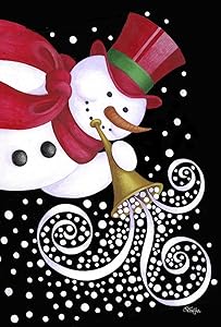 Toland Home Garden Trumpeting Snowman 28 x 40 Inch Decorative Winter Holiday Snow House Flag - 109696