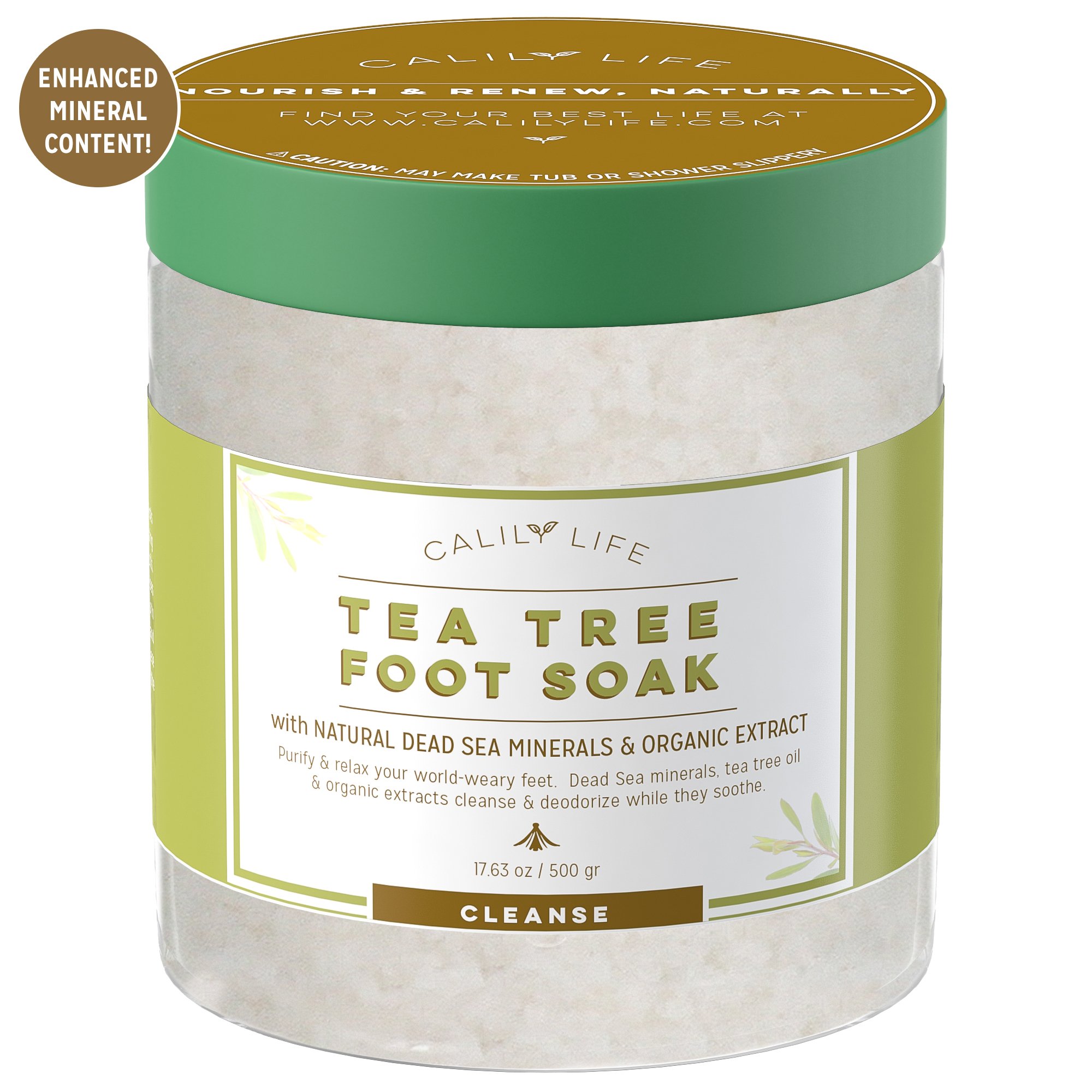 Calily Life Organic Tea Tree Oil Foot Soak with Natural Dead Sea Minerals , 17. 5 Oz. - Rejuvenate and Detox Tired & Achy Feet - Softens & Refreshes Feet, Eliminates Odors, Body scrub [ENHANCED]