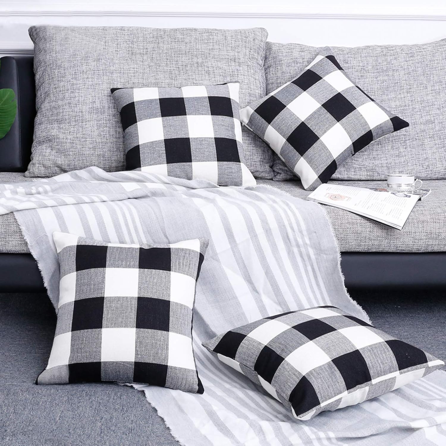 Volcanics Buffalo Check Plaid Throw Pillow Covers Set of 4 Farmhouse Decorative Square Pillow Cover Case Cushion Pillowcase 18x18 Inches for Home Decor Sofa Bedroom Car: Home & Kitchen