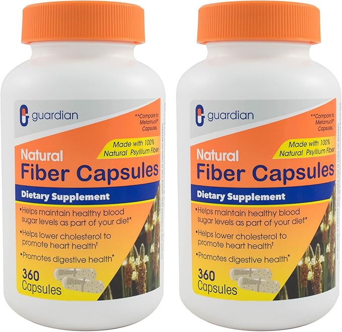 Guardian Fiber Capsules 720 Count, Natural Psyllium Husk Supplement