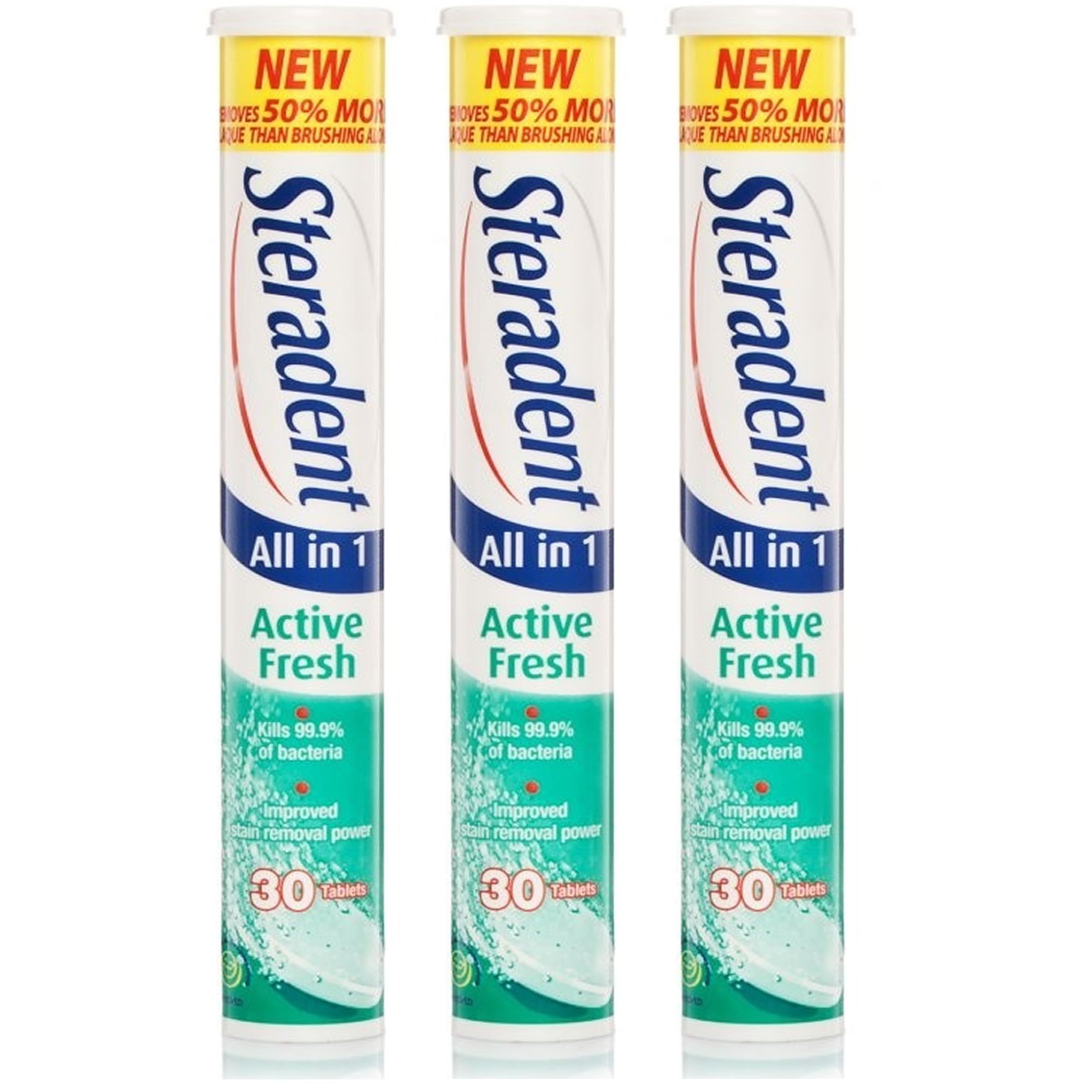 Steradent Active Fresh Denture Daily Cleaner, 30 Tablets (Pack of 3 Tubes)