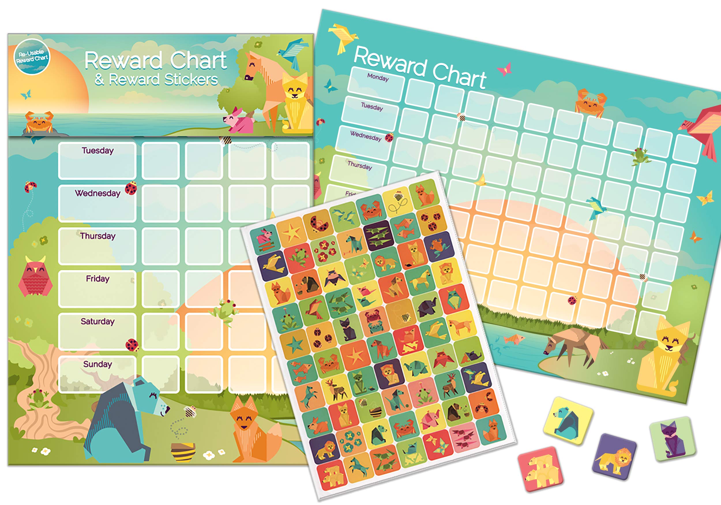 Paper Projects 01.70.30.020 Origami Friends A3 Chart and 70 Reusable Reward Stickers, 29.7cm x 42cm