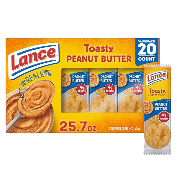 LANCE SANDWICH CRACKERS, TOASTY PEANUT BUTTER, 20 INDIVIDUALLY WRAPPED PACKS, 6 SANDWICHES EACH