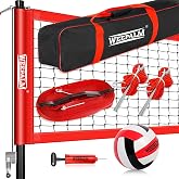 WEEPALM SPORTS 32 FT Portable Volleyball Net Set with Anti-Sag Winch | Adjustable to 8, 7.8 and 7.4 FT; includes volleyball, pump, boundary lines and carry bag for backyard, beach and park play