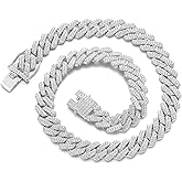 JUNVirtuous Cuban Link Chain Mens Iced Out Miami Cuban Necklace Silver/Gold Bling Diamond Hip Hop Jewelry for Women