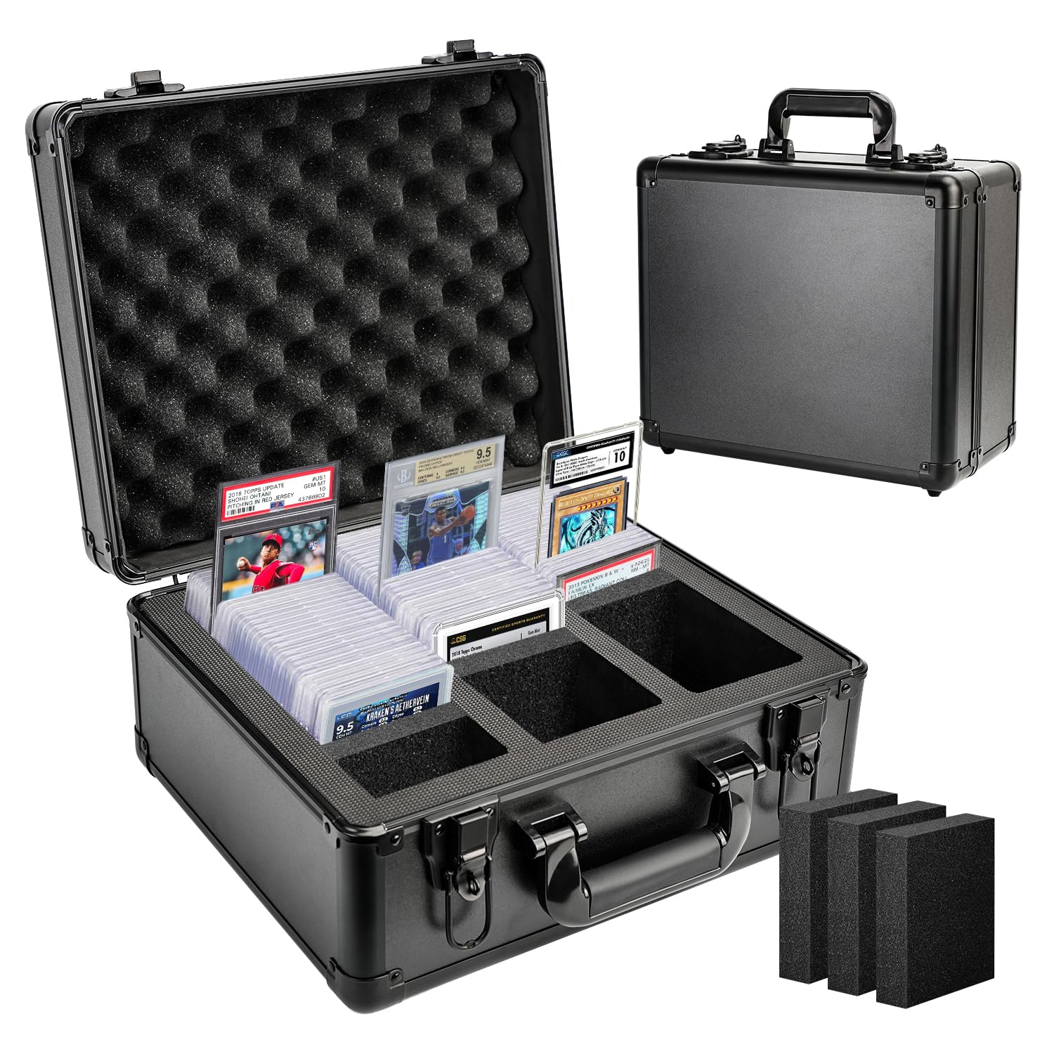Photo 1 of HESTECH 3-Row Graded Card Storage Box,Slab Case with Foam Inserts,Sports Card Storage Box,Graded Card Case Fits PSA, CSG, GMA, HGA, Baseball & Football Cards, Top Loaders