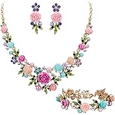 EVER FAITH Costume Jewelry Crystal Simulated Pearl Rose Flower Leaf Prom Party Statement Necklace Earrings Bracelet Set for Women