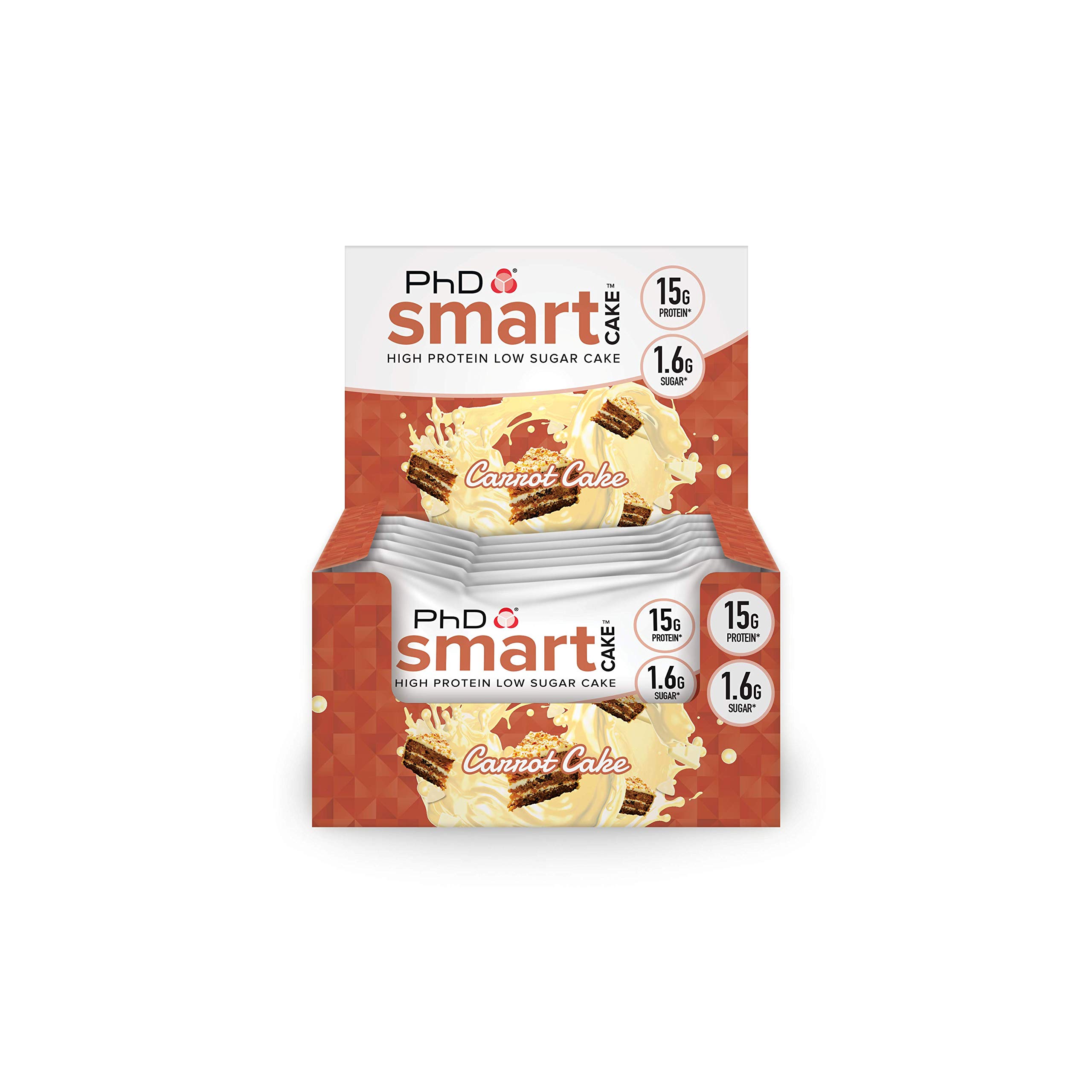 PhD Nutrition Smart Cake-High Protein Low Sugar Cake, Carrot Cake, Pack of 12, PHD-SC-CC