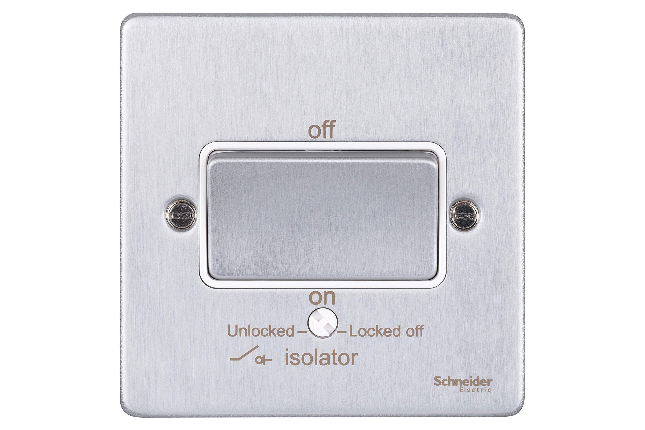 Schneider Electric GU1513WBC Ultimate Low Profile Brushed Chrome White Insert 1 Gang TP Isolator 10A Plate Switch