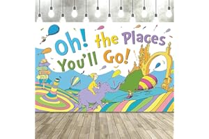 LOONELO Banner Backdrop for Oh The Places You'll Go with 70.8''X43.3'',Large Party Decorations Photography Background for Kindergarten Preschool Graduation Supplies