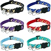 6Pack Cat Collars Quick Release Star Moon Pattern Reflective Kitten Collar with Bell &amp; Safety Release