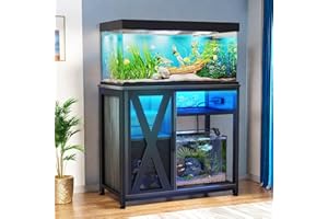 YITAHOME Fish Tank Stand with Power Outlets & LED Light, 40-50 Gallon Metal Aquarium Stand with Cabinet for Fish Tank Accessories Storage for Turtle Tank, Reptile Terrarium, 660LBS Capacity, Grey