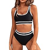 BMJL Women's High Waisted Bikini Sets Sporty Two Piece Swimsuits Color Block Cheeky High Cut Bathing Suits