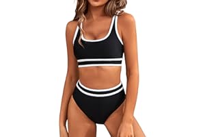 BMJL Women's High Waisted Bikini Sets Sporty Two Piece Swimsuits Color Block Cheeky High Cut Bathing Suits