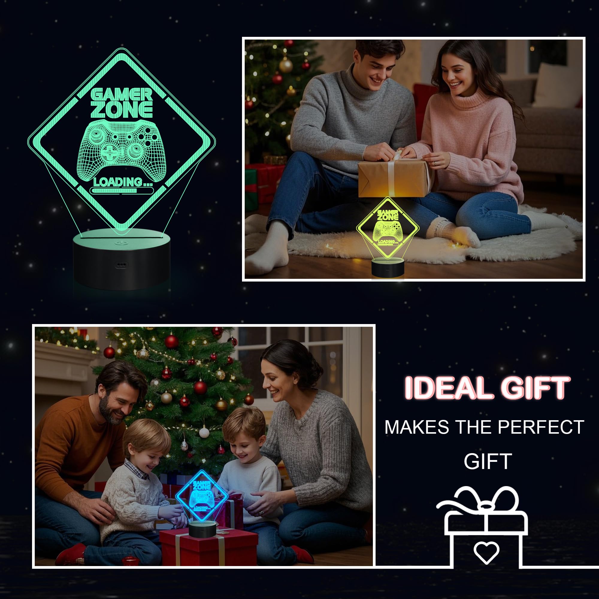 YuanDian Gamer Zone Nachtlicht, lustige 3D-Illusionslampe 16 Farben, die Fernbedienung und Timer-Gamepad-Grafik-Videospiele Gamer-Geschenk für Männer, Jugendliche und Kinder ändern 6