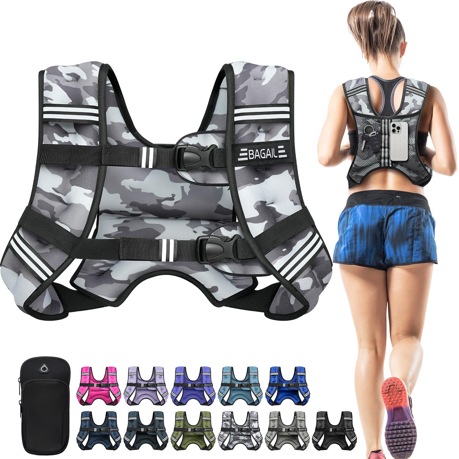 BAGAIL Comfort-Fit Weighted Vest for Running & Rucking - Boost Calorie Burn in Half the Time - Breathable, No-Chafe Design with Detachable Phone Pouch (Available 5-30lbs) Image