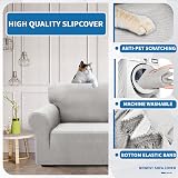 XINEAGE 2 Seater Stretch Sofa Cover Non Slip Jacquard Grey Silver view 4