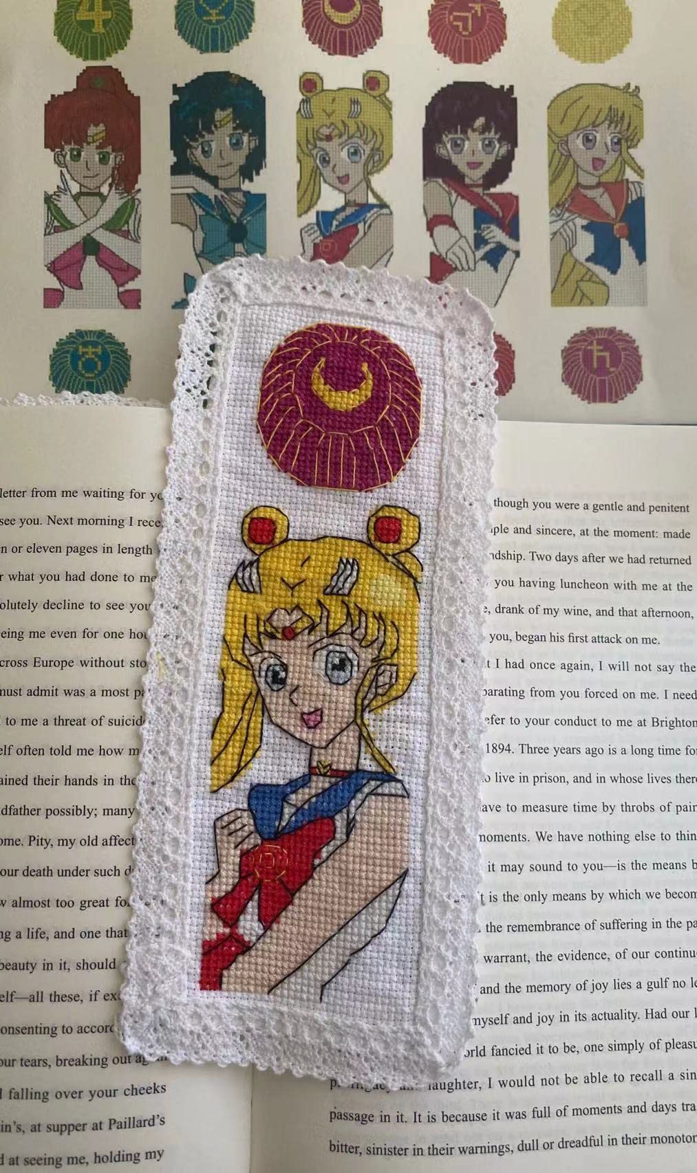 10pcs Sailor Moon Pattern, 14count aida Fabric lace Edged Counted Cotton Cross Stitch kit
