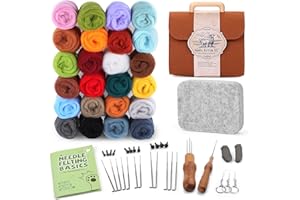 24 Colors Needle Felting Kit, Wool Roving with Felting Needles Kits for Beginners, Needle Felting Starter Kit with Mat Tools 