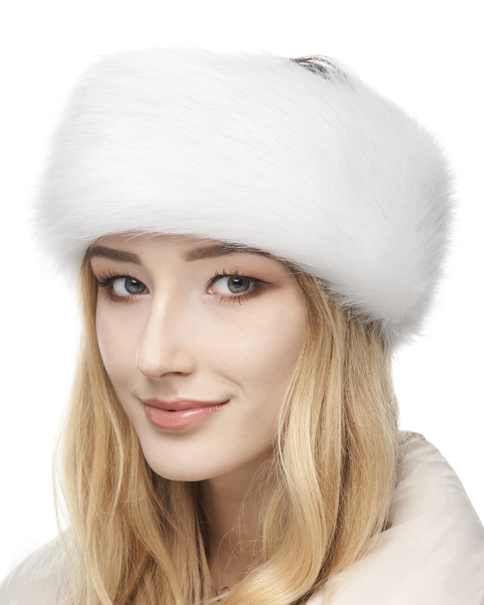 Futrzane Classic Headband - Faux Fur Headbands for Women - Furry Band for Winter - Size S (White Classic)