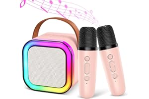FANGJIE Karaoke Machine for Kids, Mini Portable Bluetooth Karaoke Speaker with 2 Wireless Mics and Colorful Lights for Kids Adults, Gifts Toys for Girls Boys Family Home Party(2 mic)
