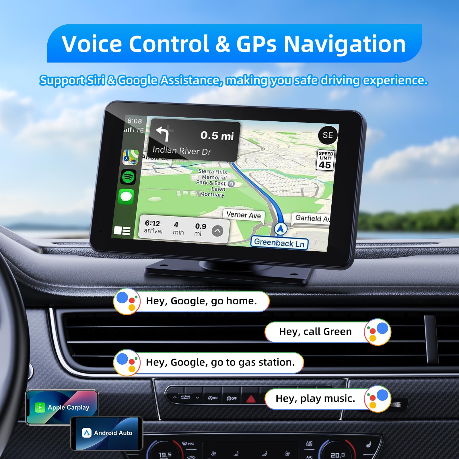VUKARUAL Wireless Apple Carplay and Android Auto Screen for Car, 7