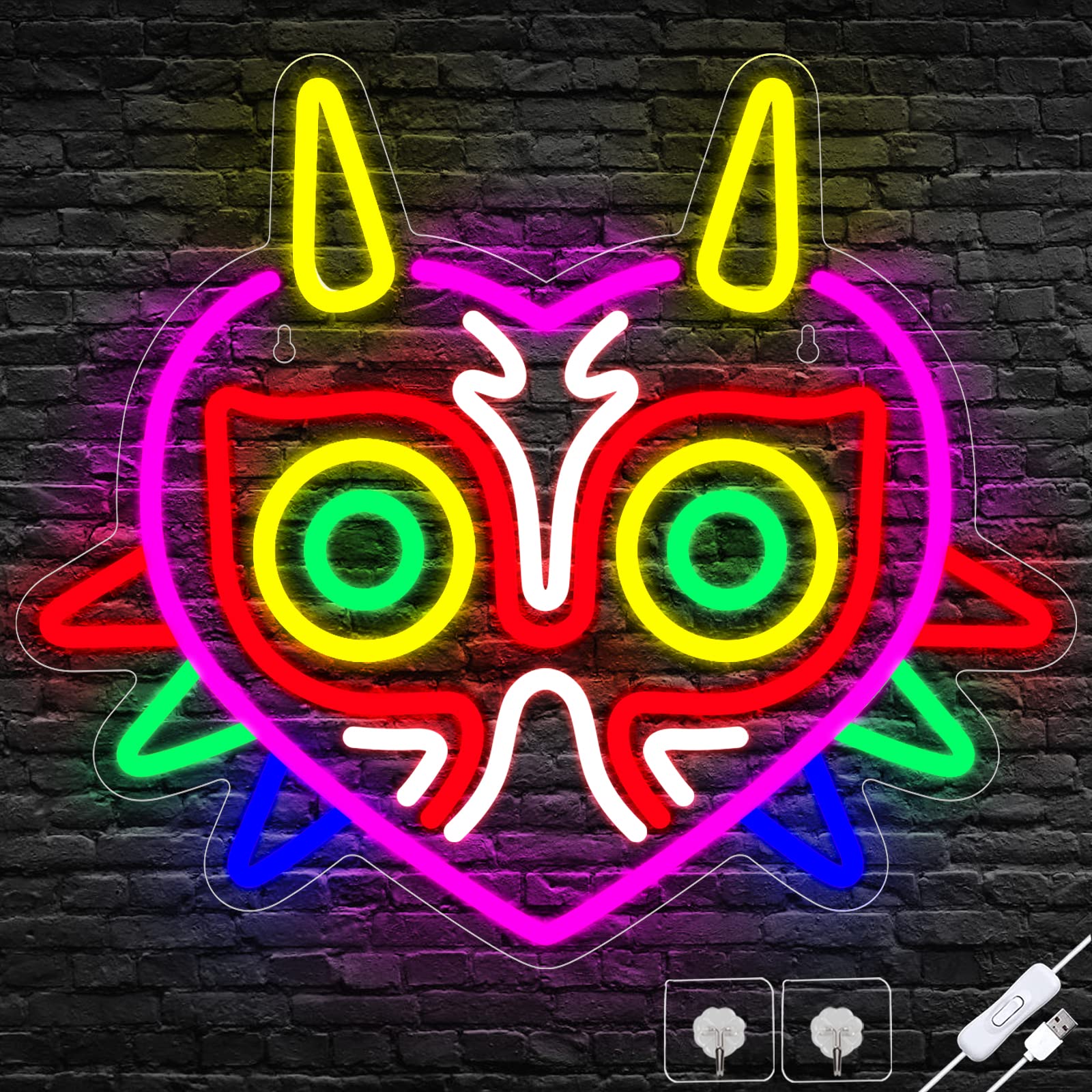 Majora's Mask Neon Sign, Zelda Gaming Neon Sign for Game Room Decor, Zelda Mask for Boys Room Decor & Gaming Wall Deocr, USB Powered Gamer Gifts for Boys, Teens and Zelda Fans