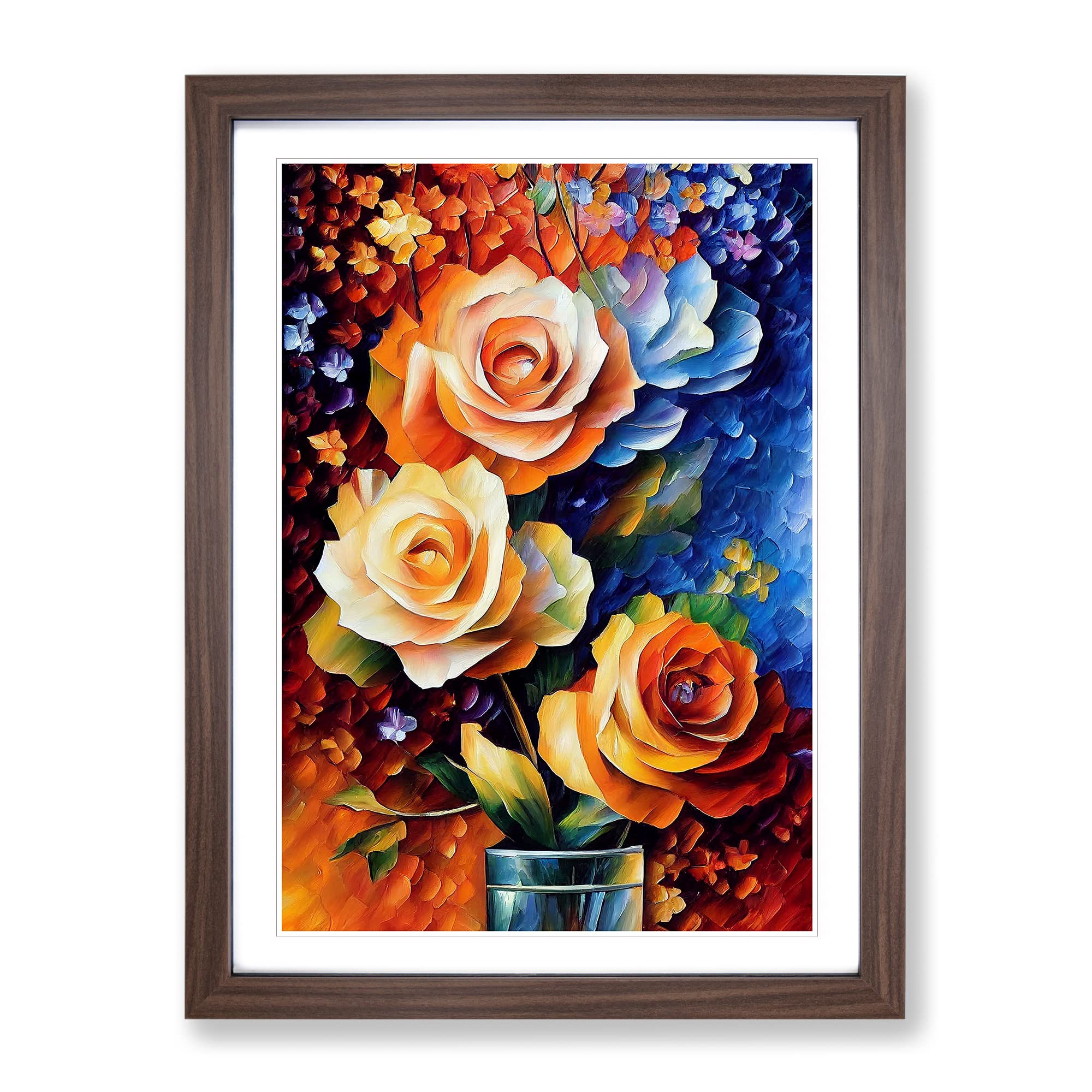 Flowers Within A Vase No.2 Framed Print | A4 Walnut Framed Wall Art | Ready to Hang | Modern Floral Picture | Living Room Bedroom Lounge Office