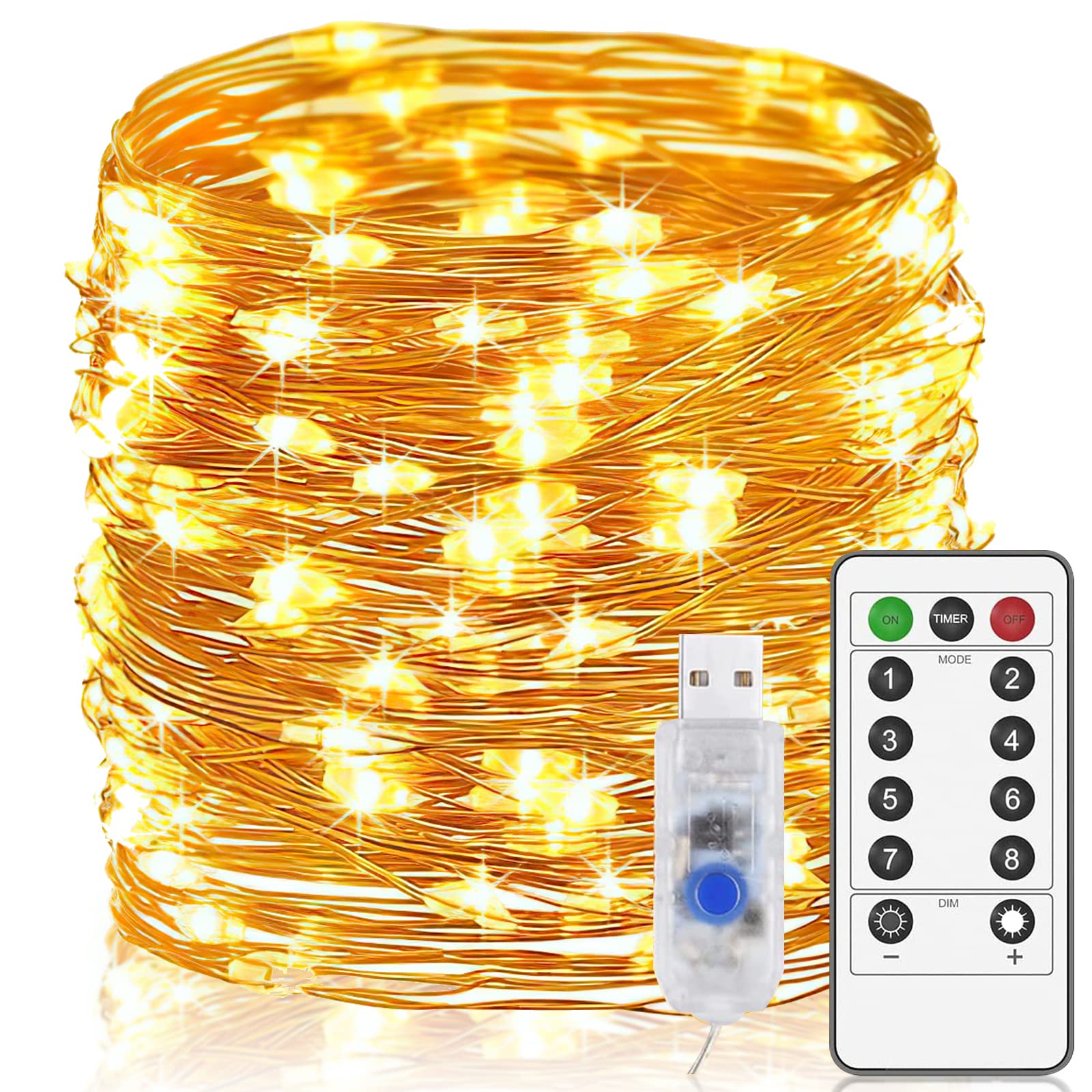 Melofo Fairy String Lights 20m 200Leds Fairy LED Nights Lights USB Powered Remote Control Waterproof 8 Modes String Copper Wire Lights for Indoor Outdoor Party Wedding Christmas Tapestry Decorations
