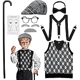Skirfy Old Man Costume for Kids,100 Days of School Costume for Kids,Old Person Outfit for Boys,Grandpa Costume