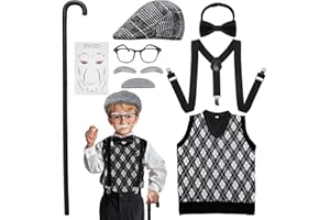 SKIRFY Old Man Costume for Kids,100 Days of School Costume for Kids,Old Person Outfit for Boys,Grandpa Costume for Cosplay Parties
