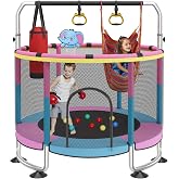 60" Trampoline for Kids with Net, 6-in-1 Indoor/Outdoor Toddler Trampoline