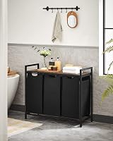 VASAGLE 3-Compartment Laundry Hamper with Shelf 120 L Black Brown BLH301B01 view 3